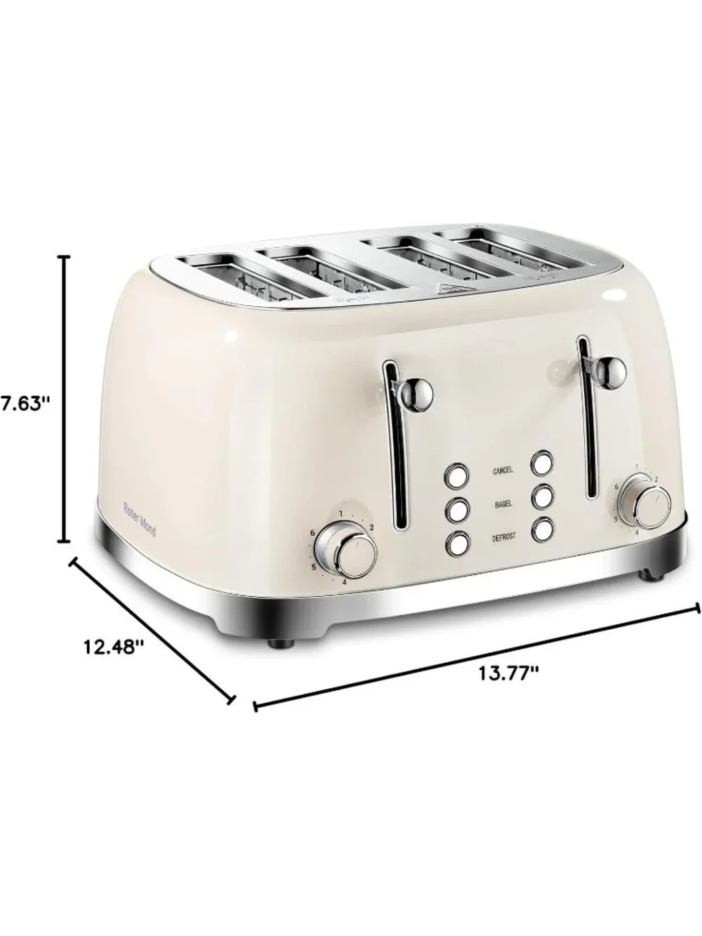 4 Slice Cream Retro Stainless Steel with Bagel Defrost Cancel Function Toaster